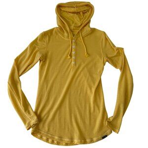 Woolly Womens Merino Wool Henley Hoodie Pullover Size XS Yellow Breathable READ
